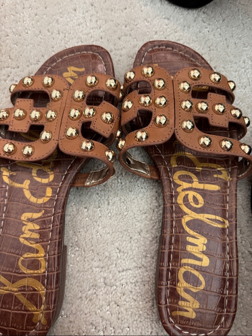 Sam Edelman Brown Slide Sandals with Gold Studs